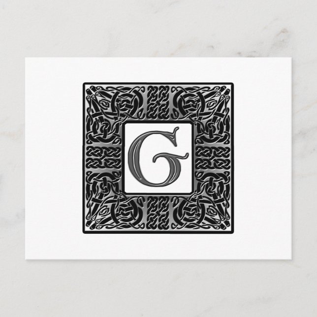 Silver Celtic "G" Monogram Postcard (Front)