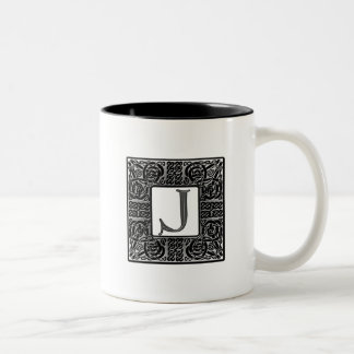 Silver Celtic "J" Monogram Two-Tone Coffee Mug