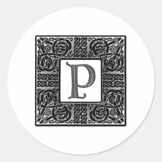 Silver Celtic "P" Monogram Classic Round Sticker