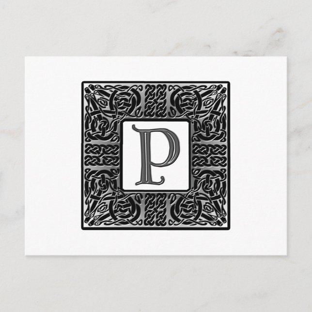 Silver Celtic "P" Monogram Postcard (Front)