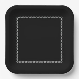 Silver Chain Frame Black Square Paper Plate