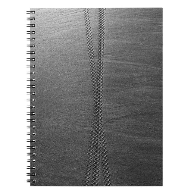 Silver chain link on grey textile notebook (Front)