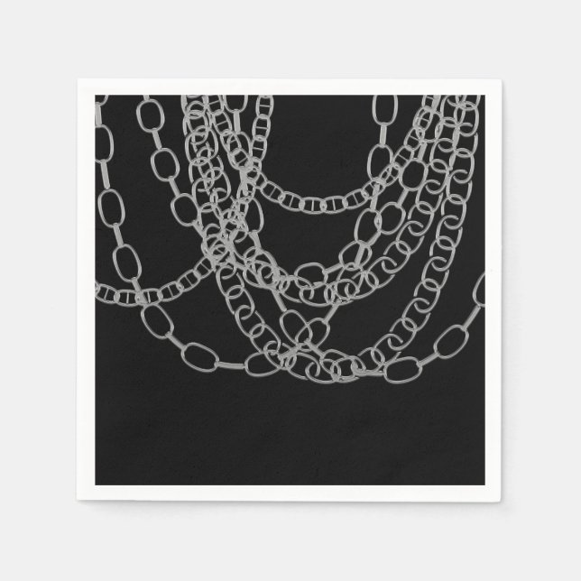 Silver Chains Black Hip Hop Dance Birthday Party Napkin (Front)
