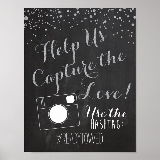 Silver Chalk and Glitter Wedding Hash Tag Sign (Front)