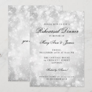 Silver Champagne Bokeh Elegant Rehearsal Dinner Invitation