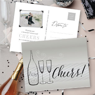 Silver Champagne Cheers Bubbly Stylish New Year Holiday Postcard