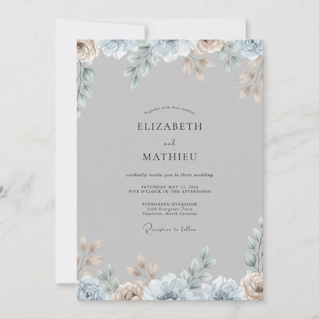 Silver Champagne Foliage Eucalyptus Wedding Invitation (Front)