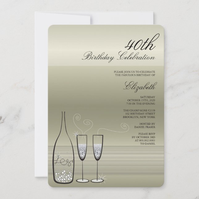 Silver Champagne Milestone Birthday Party Invite (Front)
