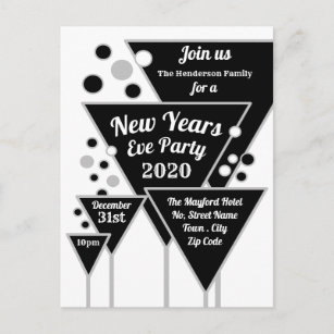 Silver Champagne, New Year's Eve Party Invitation Postcard