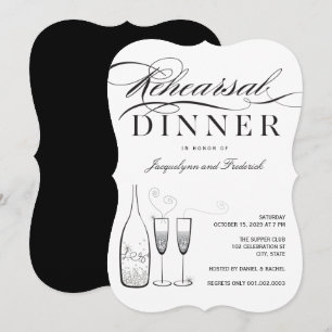 Silver Champagne Rehearsal Dinner Party Invite