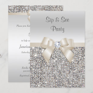 Silver Champagne Sip & See Sequins Invitation
