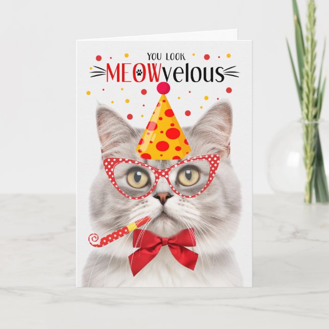 Silver Champagne Tabby Cat MEOWvelous Birthday Card (Front)