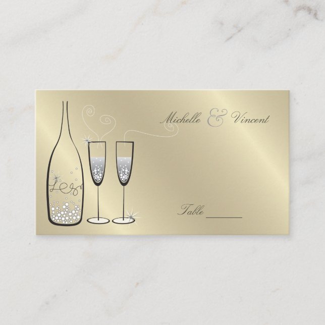 Silver Champagne Wedding Anniversary Place Cards (Front)