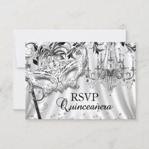 Silver Chandelier Masquerade Quinceanera RSVP Card