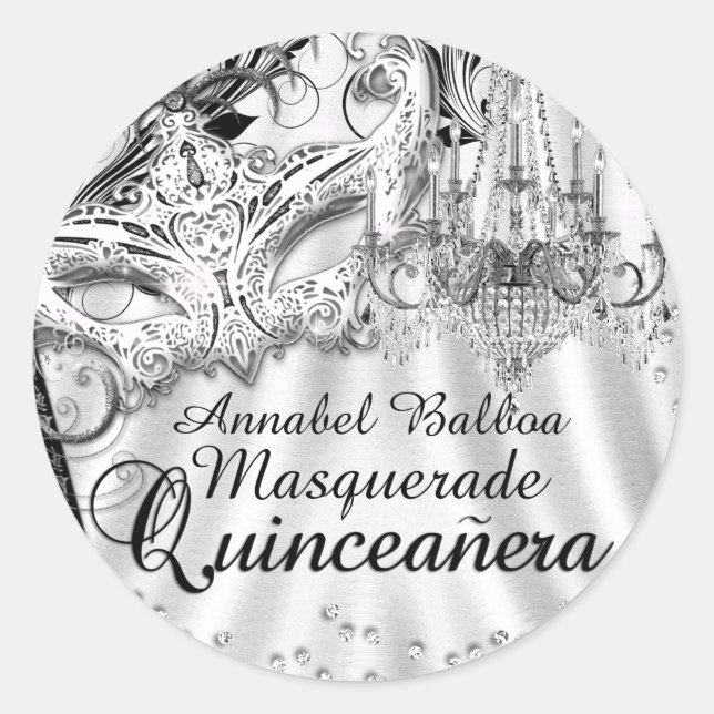 Silver Chandelier Masquerade Quinceanera Sticker (Front)