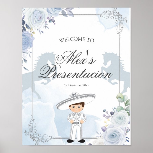 Silver Charro 3 anos Presentacion Welcome Sign (Front)