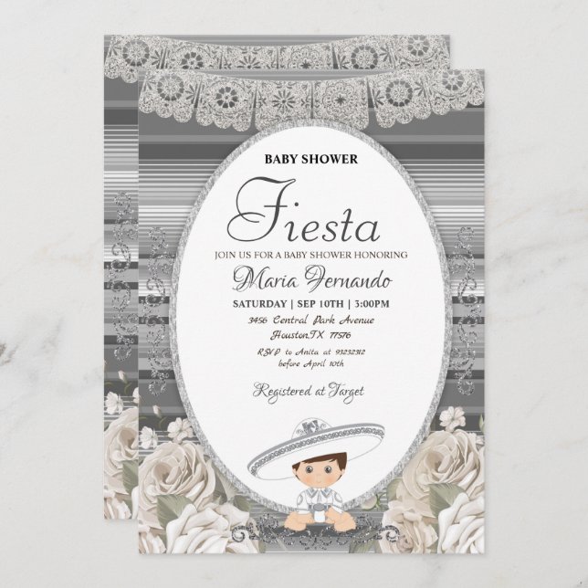 Silver Charro Baby Shower Fiesta Invitation (Front/Back)