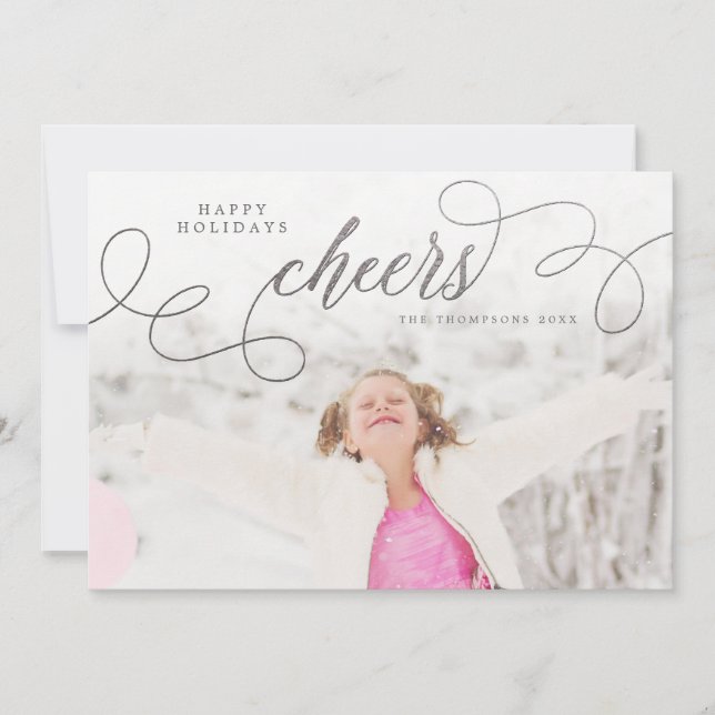 Silver Cheers Christmas Photo Greeting Cards (Front)