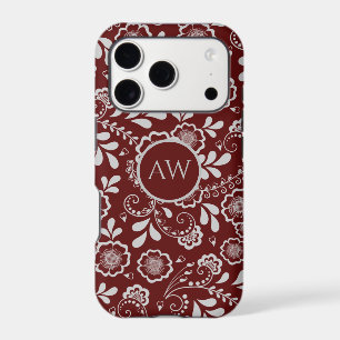 Silver Cherry Red Victorian Floral Lace Monogram
