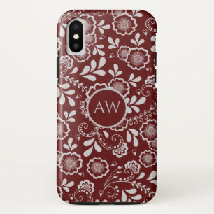 Silver Cherry Red Victorian Floral Lace Monogram Case-Mate iPhone Case