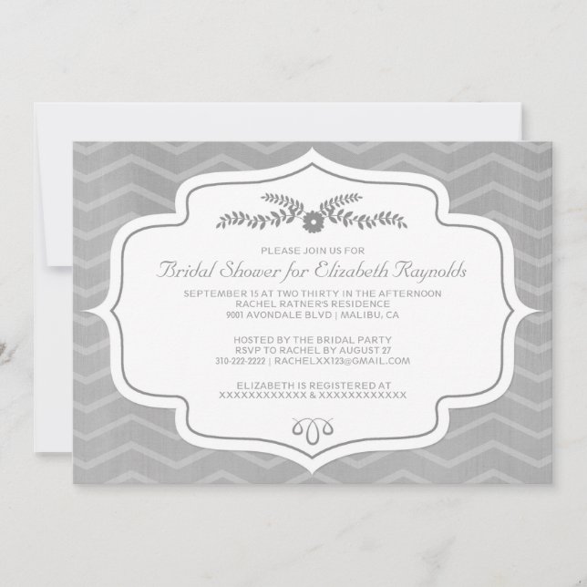Silver Chevron Bridal Shower Invitations (Front)