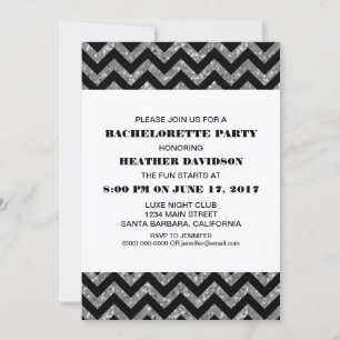 Silver Chevron Glitter Bachelorette Party Invite