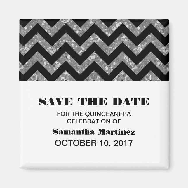 Silver Chevron Glitter Quinceañera Magnet (Front)