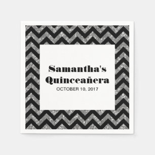 Silver Chevron Glitter Quinceañera Paper Napkins