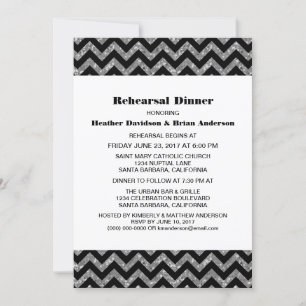 Silver Chevron Glitter Rehearsal Dinner Invite