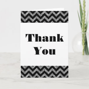 Silver Chevron Glitter Thank You Card