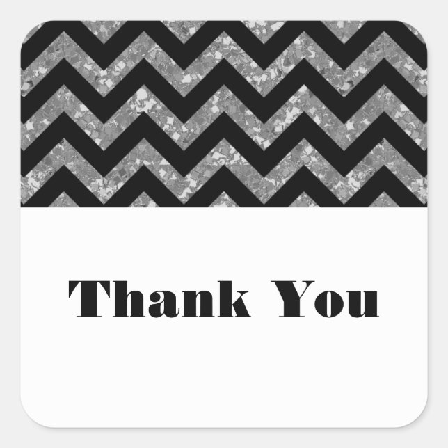Silver Chevron Glitter Thank You Stickers (Front)