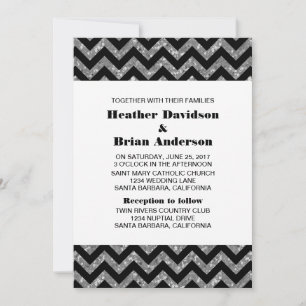 Silver Chevron Glitter Wedding Invite