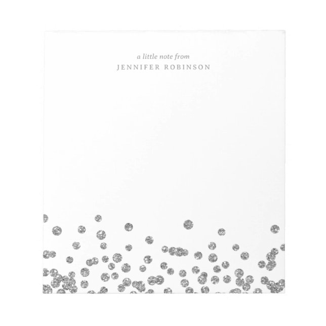 Silver Chic Glam Faux Glitter Confetti w/ Name  Notepad (Front)