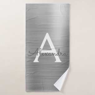 Silver Chic Glam Metallic Monogram Bath Towel
