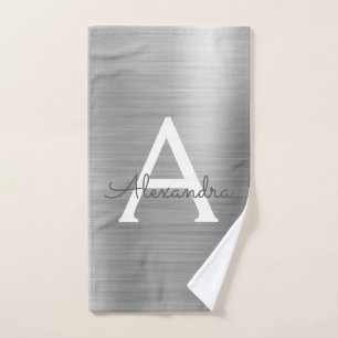 Silver Chic Glam Metallic Monogram Hand Towel