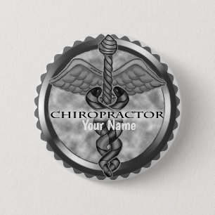 Silver chiropractor 6 cm round badge
