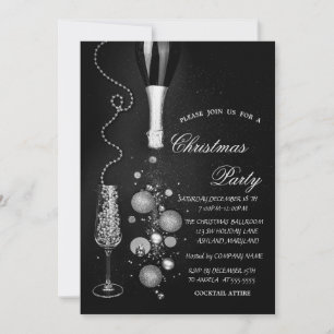 Silver Christmas Balls Champagne Company Party Invitation