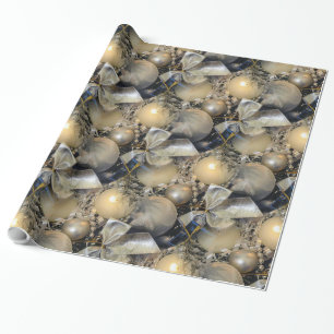 Silver Christmas Balls,Silver Bow and Candle Wrapping Paper