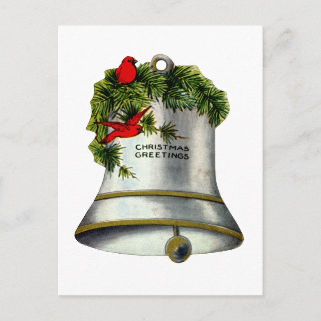 Silver Christmas Bell Holiday Postcard (Front)