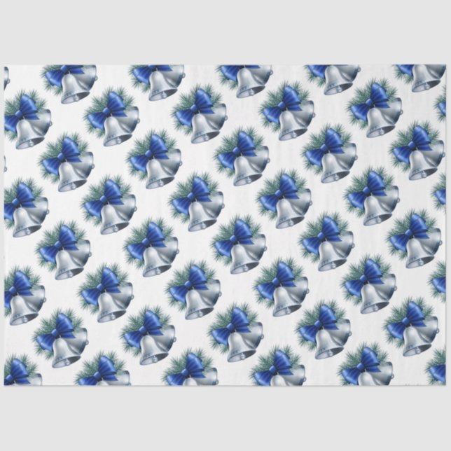Silver Christmas Bells with Blue Bow Tissue Paper (Front)