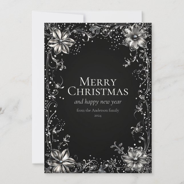 Silver Christmas Flower Greeting Card (Front)