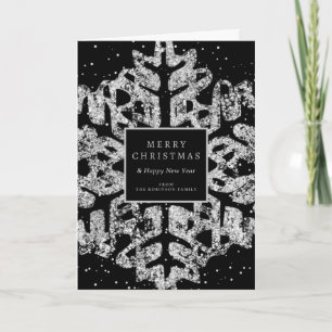 Silver Christmas Glitter Snowflake Corporate Black Holiday Card