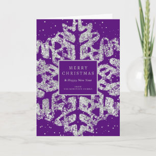 Silver Christmas Glitter Snowflake Purple Holiday Card