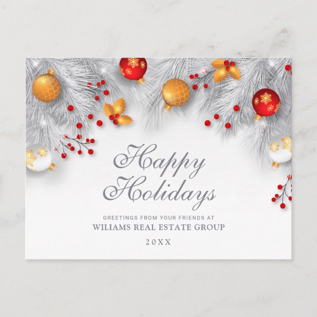 Silver Christmas Ornaments Corporate Greeting Postcard (Front)