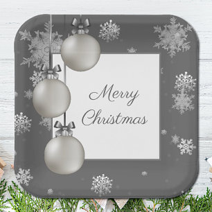 Silver Christmas Ornaments Paper Plate