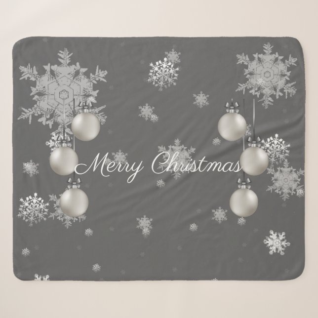 Silver Christmas Ornaments Sherpa Blanket (Front (Horizontal))