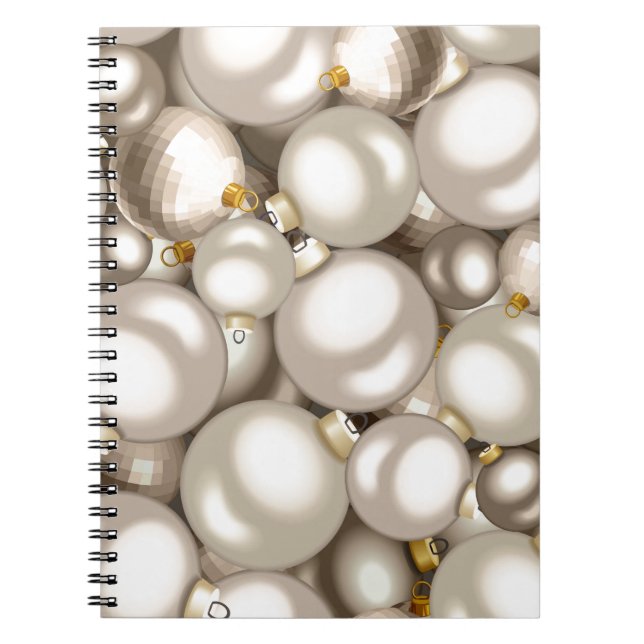 silver christmas ornaments spiral notebook (Front)