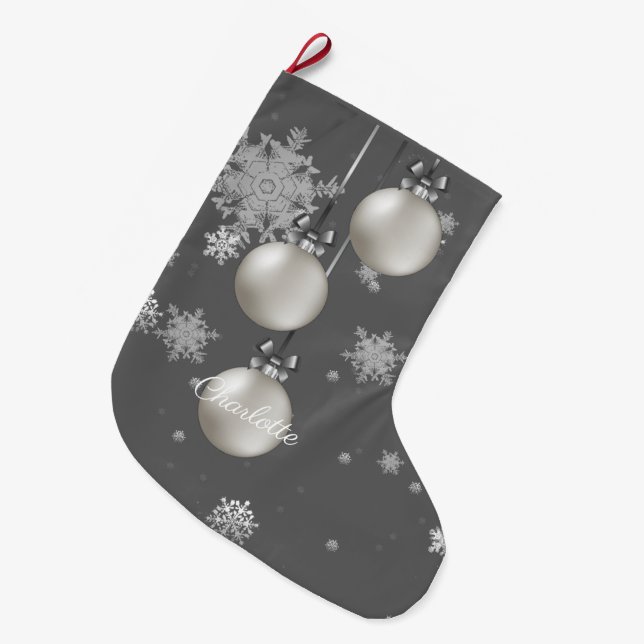Silver Christmas Ornaments Stocking (Front (Hanging))
