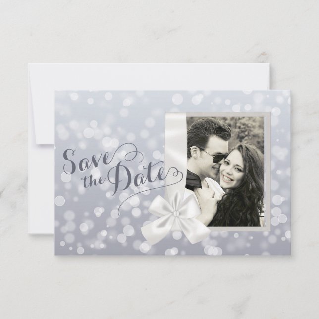 Silver Christmas Photo Save the Date (Front)