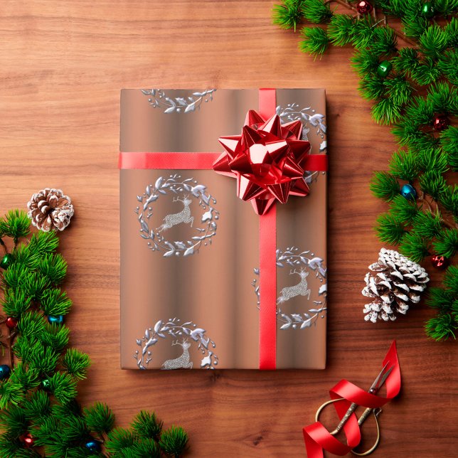 Silver Christmas Reindeer on Bronze Wrapping Paper (Creator Uploaded)
